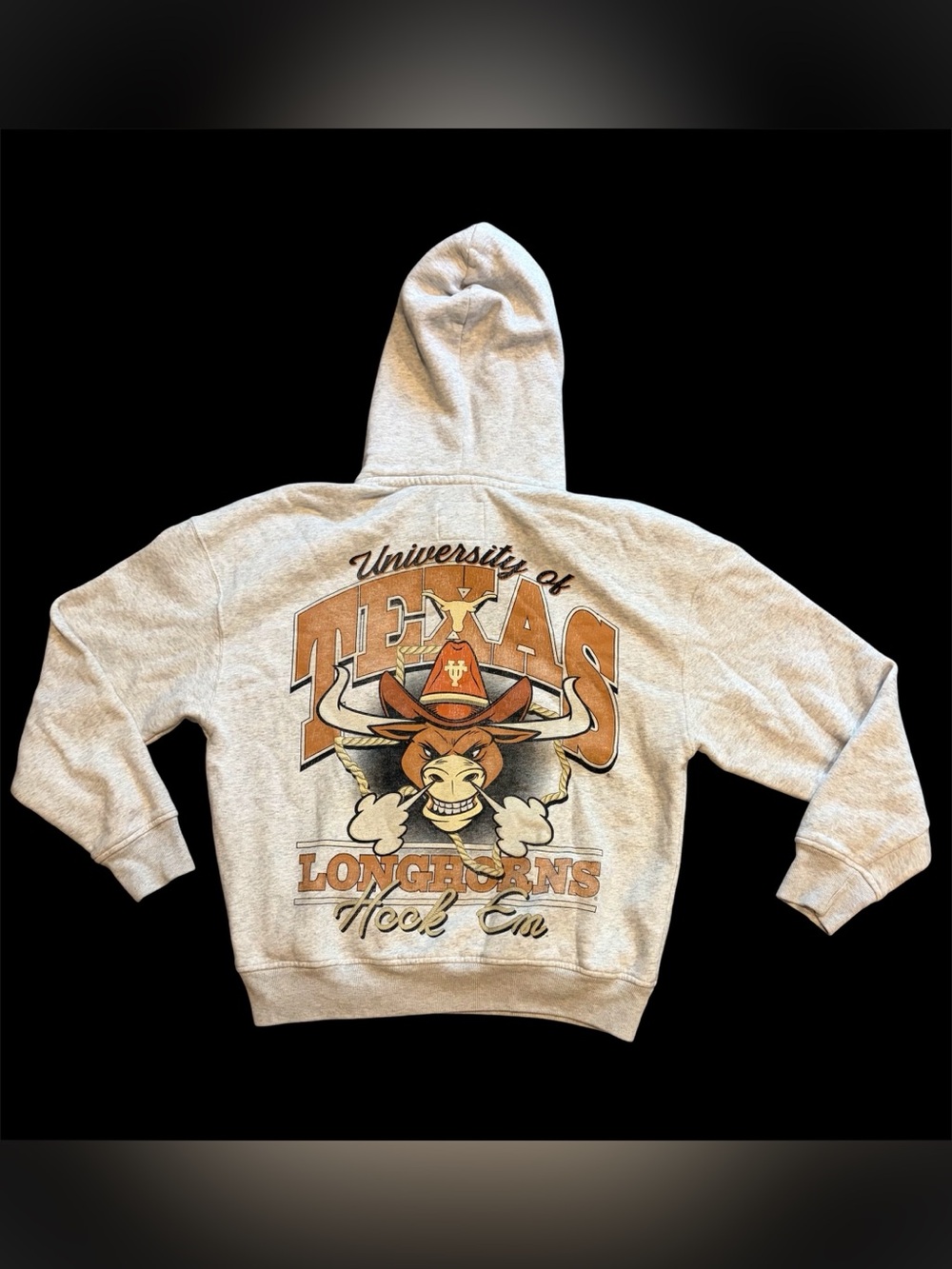 Texas Longhorns Hoodie Womens M Mascot Hat "Hook Em" Hollister Blue 84 Boxy‎ Fit